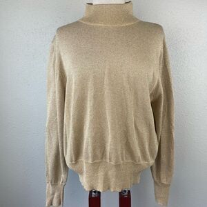 Bechamel Gold Metallic Mock Neck Long Sleeve Top Size L EUC